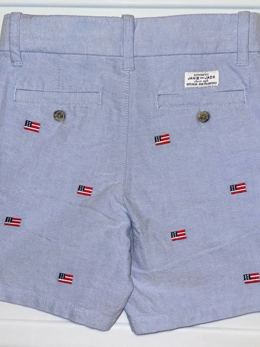 Janie and Jack Light Blue Embroidered Flag Boy’s Shorts